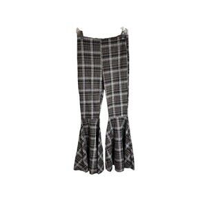 Boho Bell Bottom Vtg Pants Plaid Medium Elastic Waist‎ Hippie Festival FLARE